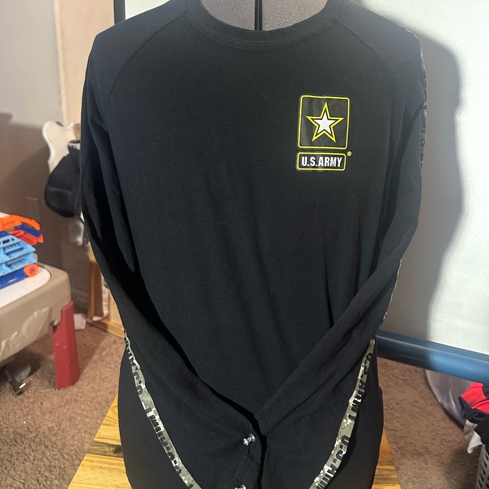 U.S. Army Black Long Sleeve Tee with Camo Accents